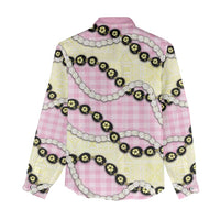 Pink Palaka Hawaii Women Casual Shirt Kukui Nut Pikake Lei Hawaiian Tapa Pattern - Polynesian Pride