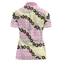 Pink Palaka Hawaii Women Polo Shirt Kukui Nut Pikake Lei Hawaiian Tapa Pattern - Polynesian Pride