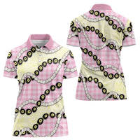 Pink Palaka Hawaii Women Polo Shirt Kukui Nut Pikake Lei Hawaiian Tapa Pattern - Polynesian Pride