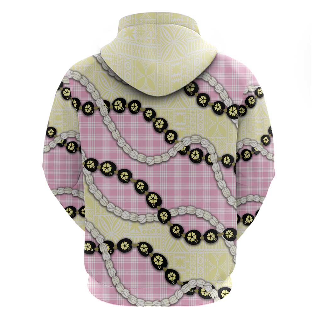Pink Palaka Hawaii Zip Hoodie Kukui Nut Pikake Lei Hawaiian Tapa Pattern - Polynesian Pride