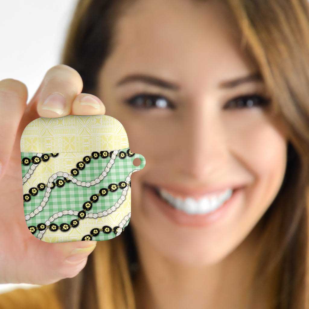 Green Palaka Hawaii AirPods Case Kukui Nut Pikake Lei Hawaiian Tapa Pattern - Polynesian Pride