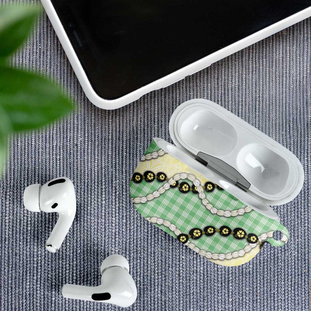 Green Palaka Hawaii AirPods Case Kukui Nut Pikake Lei Hawaiian Tapa Pattern - Polynesian Pride