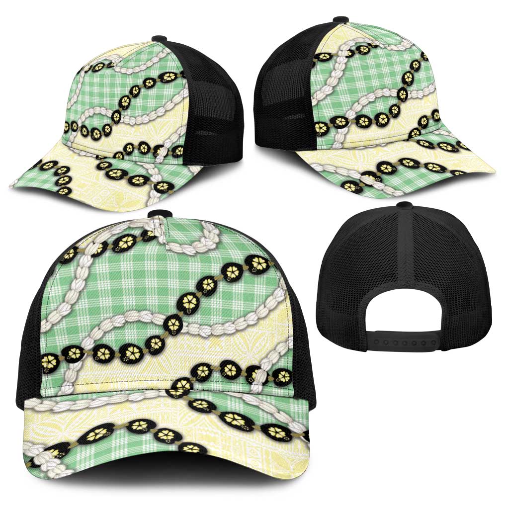 Green Palaka Hawaii Baseball Net Cap Kukui Nut Pikake Lei Hawaiian Tapa Pattern LT14 - Polynesian Pride