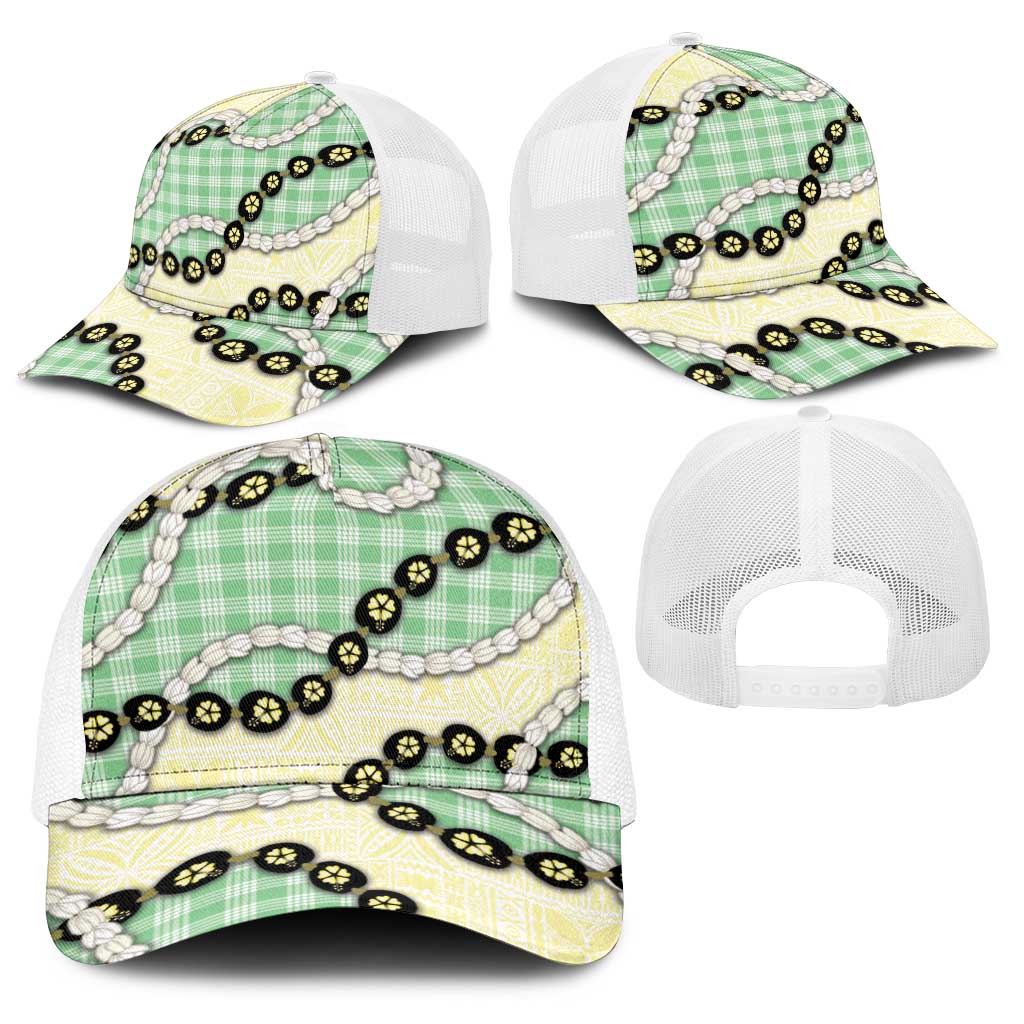 Green Palaka Hawaii Baseball Net Cap Kukui Nut Pikake Lei Hawaiian Tapa Pattern LT14 - Polynesian Pride