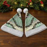 Green Palaka Hawaii Christmas Santa Hat Kukui Nut Pikake Lei Hawaiian Tapa Pattern - Polynesian Pride
