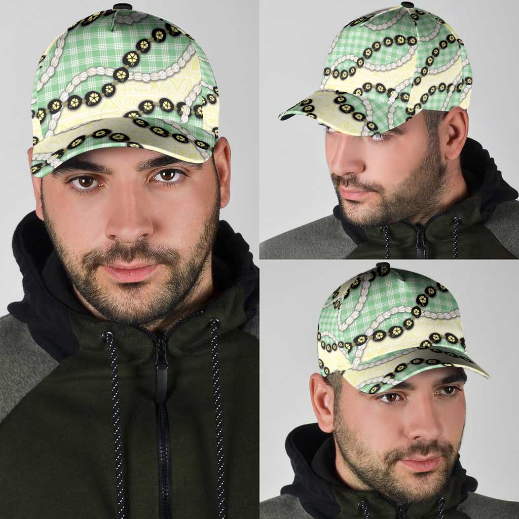 Green Palaka Hawaii Classic Cap Kukui Nut Pikake Lei Hawaiian Tapa Pattern - Polynesian Pride