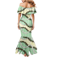 Green Palaka Hawaii Family Matching Mermaid Dress and Hawaiian Shirt Kukui Nut Pikake Lei Hawaiian Tapa Pattern LT14 - Polynesian Pride