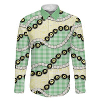 Green Palaka Hawaii Family Matching Off The Shoulder Long Sleeve Dress and Hawaiian Shirt Kukui Nut Pikake Lei Hawaiian Tapa Pattern LT14 Dad's Shirt - Long Sleeve Green - Polynesian Pride