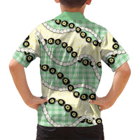 Green Palaka Hawaii Family Matching Off Shoulder Maxi Dress and Hawaiian Shirt Kukui Nut Pikake Lei Hawaiian Tapa Pattern LT14 - Polynesian Pride