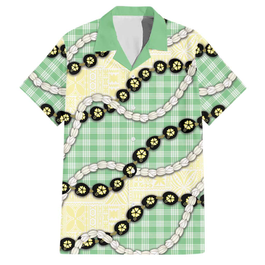Green Palaka Hawaii Family Matching Off Shoulder Short Dress and Hawaiian Shirt Kukui Nut Pikake Lei Hawaiian Tapa Pattern LT14 Dad's Shirt - Short Sleeve Green - Polynesian Pride