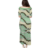Green Palaka Hawaii Family Matching Puletasi and Hawaiian Shirt Kukui Nut Pikake Lei Hawaiian Tapa Pattern - Polynesian Pride