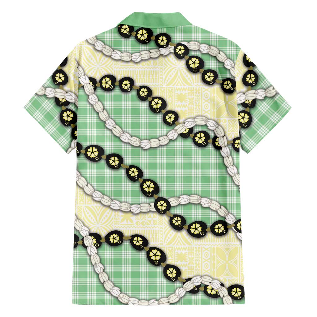 Green Palaka Hawaii Family Matching Summer Maxi Dress and Hawaiian Shirt Kukui Nut Pikake Lei Hawaiian Tapa Pattern LT14 - Polynesian Pride