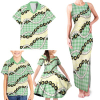 Green Palaka Hawaii Family Matching Tank Maxi Dress and Hawaiian Shirt Kukui Nut Pikake Lei Hawaiian Tapa Pattern LT14 - Polynesian Pride