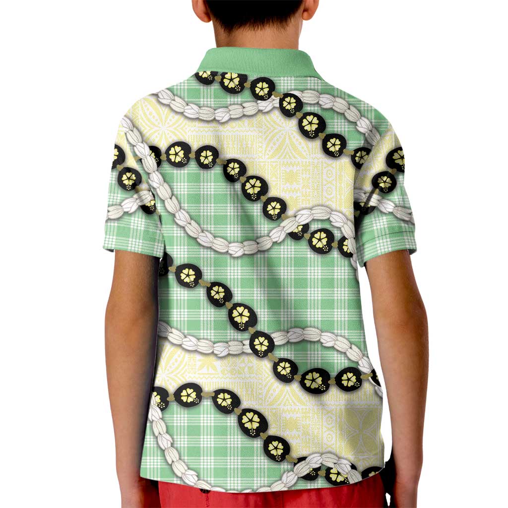 Green Palaka Hawaii Kid Polo Shirt Kukui Nut Pikake Lei Hawaiian Tapa Pattern - Polynesian Pride