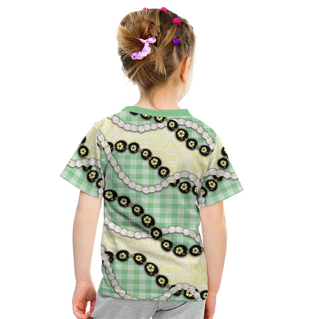 Green Palaka Hawaii Kid T Shirt Kukui Nut Pikake Lei Hawaiian Tapa Pattern - Polynesian Pride
