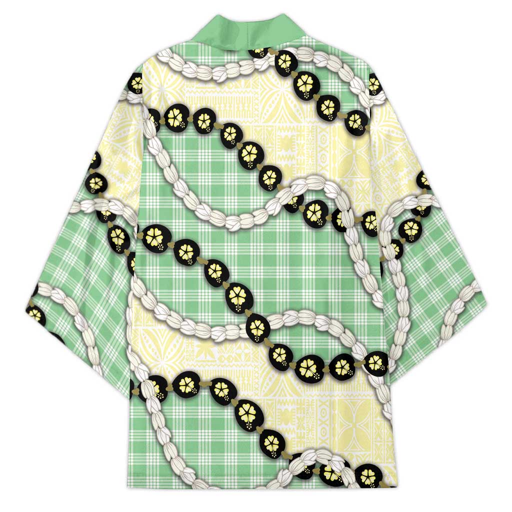 Green Palaka Hawaii Kimono Kukui Nut Pikake Lei Hawaiian Tapa Pattern - Polynesian Pride