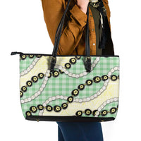 Green Palaka Hawaii Leather Tote Bag Kukui Nut Pikake Lei Hawaiian Tapa Pattern - Polynesian Pride
