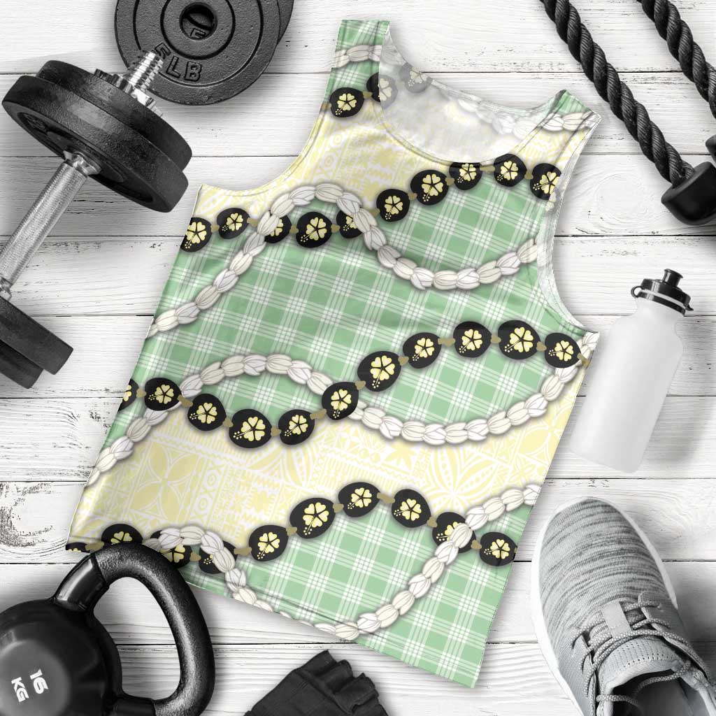 Green Palaka Hawaii Men Tank Top Kukui Nut Pikake Lei Hawaiian Tapa Pattern - Polynesian Pride
