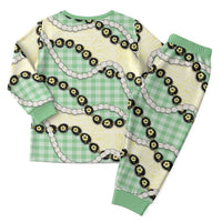 Green Palaka Hawaii Christmas Pajama Set Kukui Nut Pikake Lei Hawaiian Tapa Pattern LT14 - Polynesian Pride