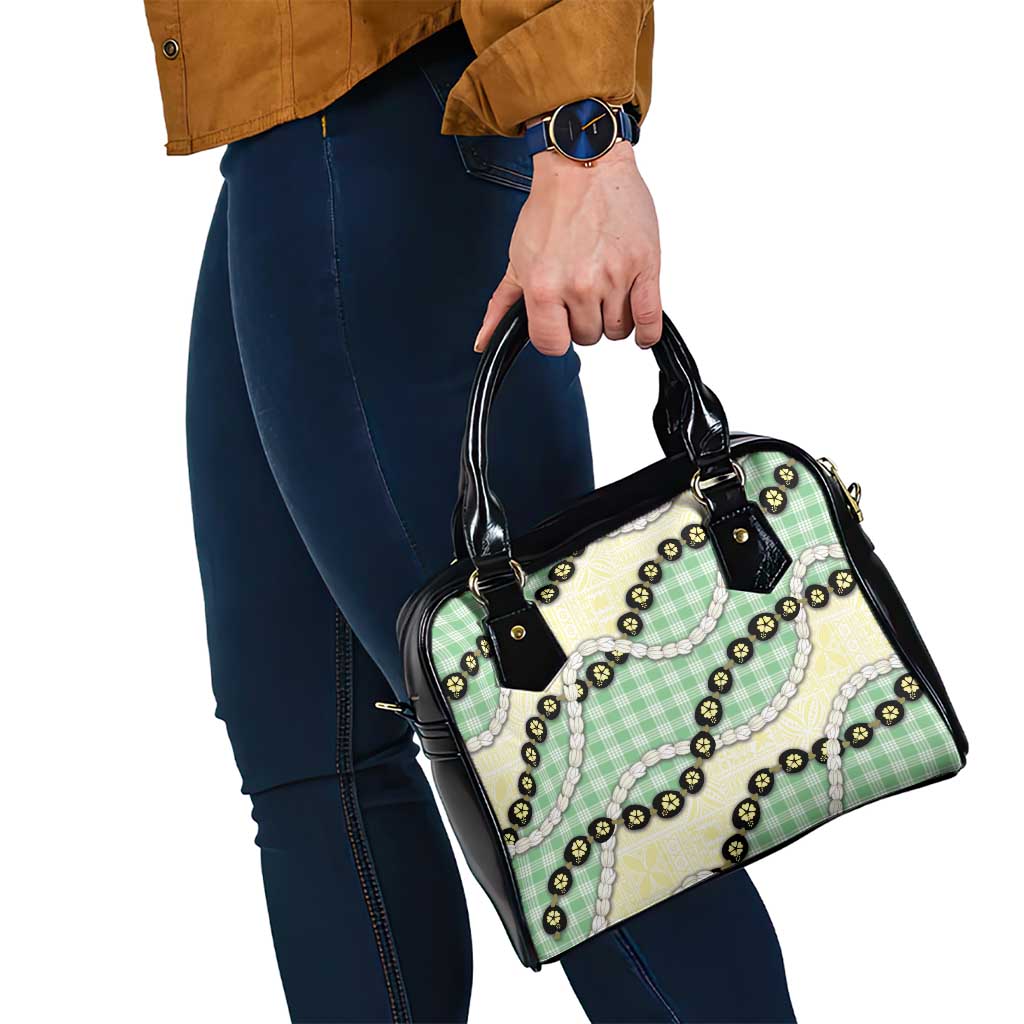Green Palaka Hawaii Shoulder Handbag Kukui Nut Pikake Lei Hawaiian Tapa Pattern - Polynesian Pride