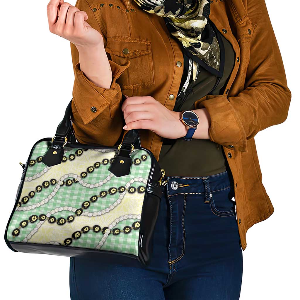 Green Palaka Hawaii Shoulder Handbag Kukui Nut Pikake Lei Hawaiian Tapa Pattern - Polynesian Pride