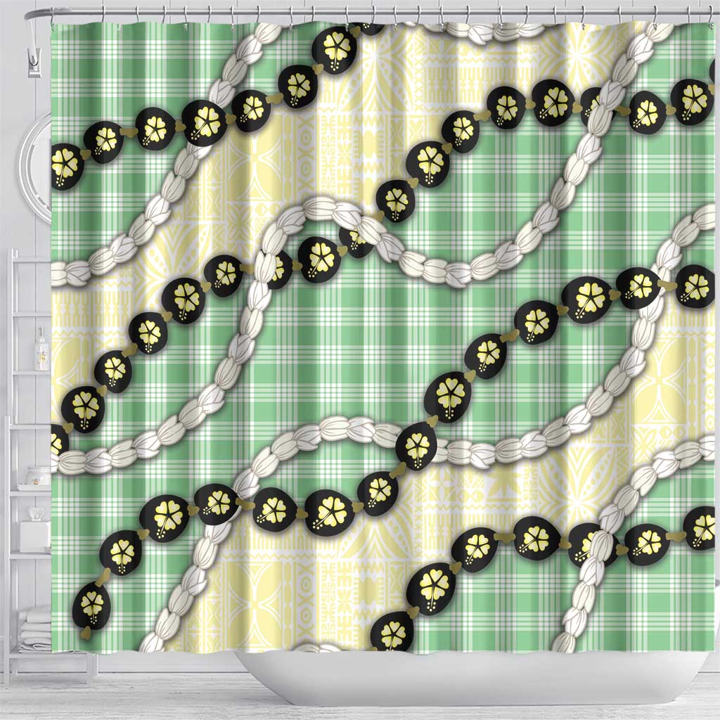Green Palaka Hawaii Shower Curtain Kukui Nut Pikake Lei Hawaiian Tapa Pattern LT14 - Polynesian Pride