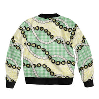 Green Palaka Hawaii Sleeve Zip Bomber Jacket Kukui Nut Pikake Lei Hawaiian Tapa Pattern LT14 - Polynesian Pride