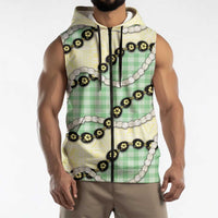Green Palaka Hawaii Sleeveless Zip Hoodie Kukui Nut Pikake Lei Hawaiian Tapa Pattern - Polynesian Pride