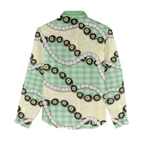 Green Palaka Hawaii Women Casual Shirt Kukui Nut Pikake Lei Hawaiian Tapa Pattern - Polynesian Pride