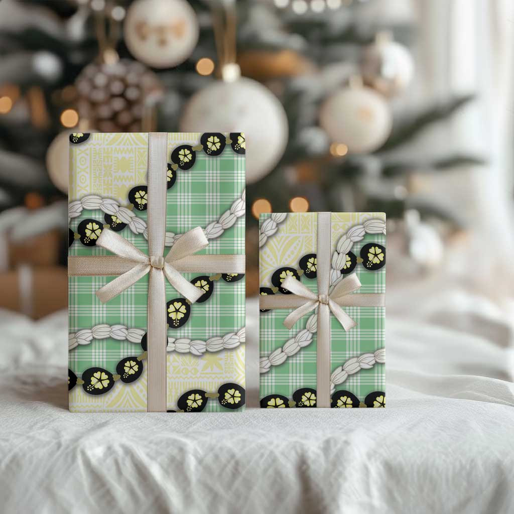 Green Palaka Hawaii Wrapping Paper Kukui Nut Pikake Lei Hawaiian Tapa Pattern - Polynesian Pride