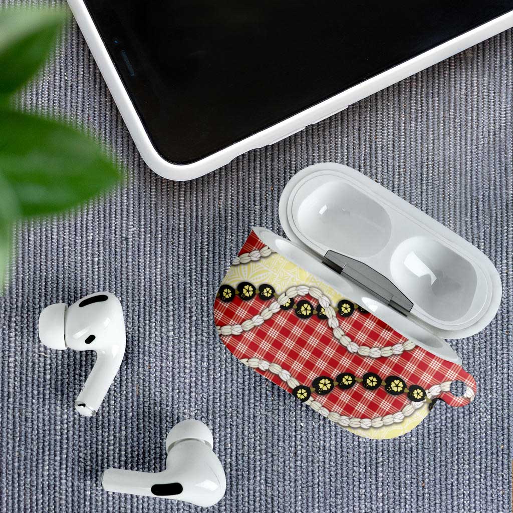 Red Palaka Hawaii AirPods Case Kukui Nut Pikake Lei Hawaiian Tapa Pattern - Polynesian Pride