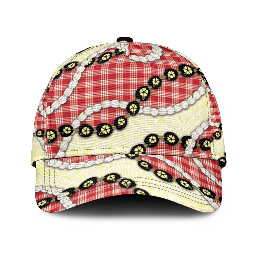 Red Palaka Hawaii Classic Cap Kukui Nut Pikake Lei Hawaiian Tapa Pattern - Polynesian Pride