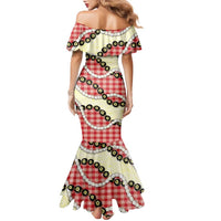 Red Palaka Hawaii Family Matching Mermaid Dress and Hawaiian Shirt Kukui Nut Pikake Lei Hawaiian Tapa Pattern LT14 - Polynesian Pride