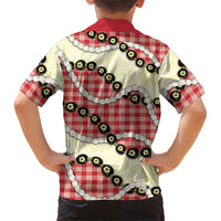 Red Palaka Hawaii Family Matching Off Shoulder Maxi Dress and Hawaiian Shirt Kukui Nut Pikake Lei Hawaiian Tapa Pattern - Polynesian Pride