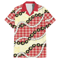 Red Palaka Hawaii Family Matching Puletasi and Hawaiian Shirt Kukui Nut Pikake Lei Hawaiian Tapa Pattern - Polynesian Pride