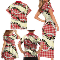 Red Palaka Hawaii Family Matching Short Sleeve Bodycon Dress and Hawaiian Shirt Kukui Nut Pikake Lei Hawaiian Tapa Pattern LT14 - Polynesian Pride