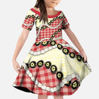 Red Palaka Hawaii Family Matching Tank Maxi Dress and Hawaiian Shirt Kukui Nut Pikake Lei Hawaiian Tapa Pattern LT14 Daughter's Dress Red - Polynesian Pride