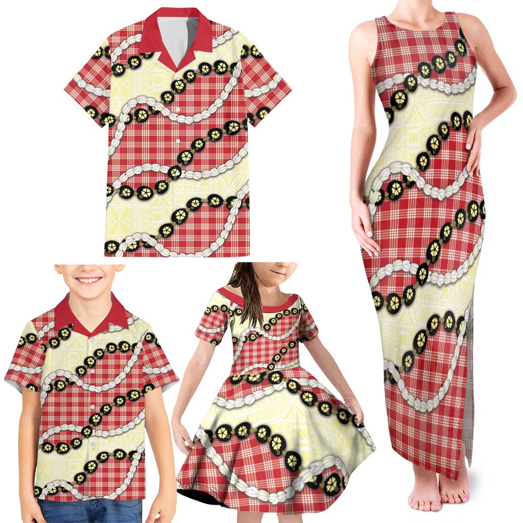 Red Palaka Hawaii Family Matching Tank Maxi Dress and Hawaiian Shirt Kukui Nut Pikake Lei Hawaiian Tapa Pattern LT14 - Polynesian Pride