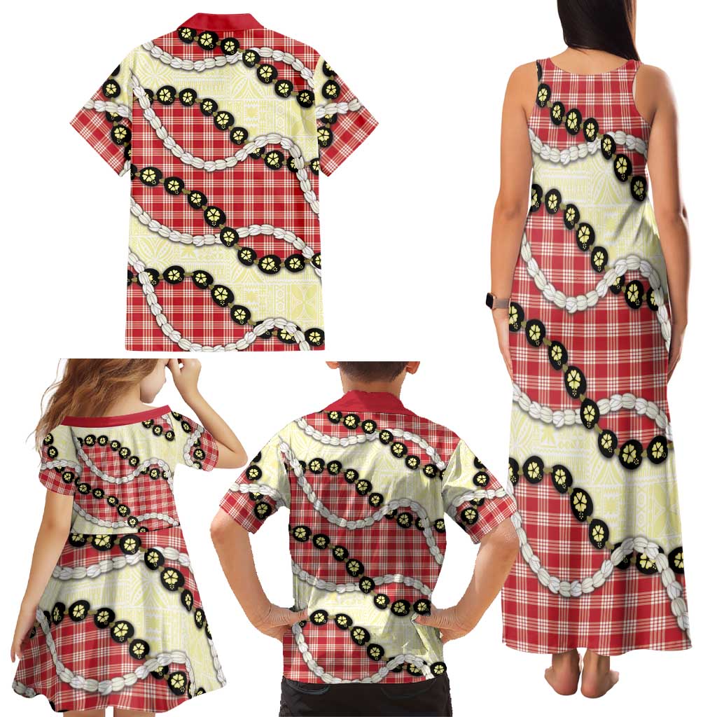 Red Palaka Hawaii Family Matching Tank Maxi Dress and Hawaiian Shirt Kukui Nut Pikake Lei Hawaiian Tapa Pattern LT14 - Polynesian Pride
