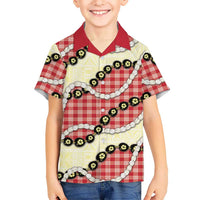 Red Palaka Hawaii Family Matching Tank Maxi Dress and Hawaiian Shirt Kukui Nut Pikake Lei Hawaiian Tapa Pattern LT14 Son's Shirt Red - Polynesian Pride