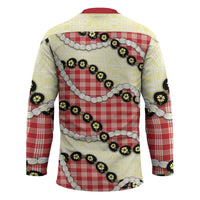 Red Palaka Hawaii Hockey Jersey Kukui Nut Pikake Lei Hawaiian Tapa Pattern - Polynesian Pride
