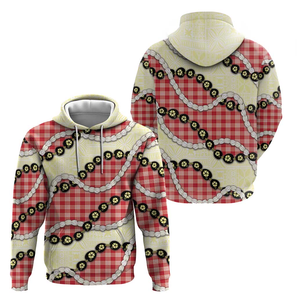 Red Palaka Hawaii Hoodie Kukui Nut Pikake Lei Hawaiian Tapa Pattern - Polynesian Pride