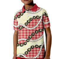 Red Palaka Hawaii Kid Polo Shirt Kukui Nut Pikake Lei Hawaiian Tapa Pattern - Polynesian Pride