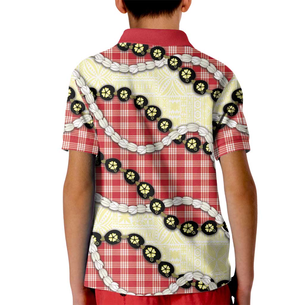 Red Palaka Hawaii Kid Polo Shirt Kukui Nut Pikake Lei Hawaiian Tapa Pattern - Polynesian Pride