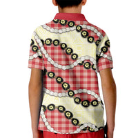 Red Palaka Hawaii Kid Polo Shirt Kukui Nut Pikake Lei Hawaiian Tapa Pattern - Polynesian Pride