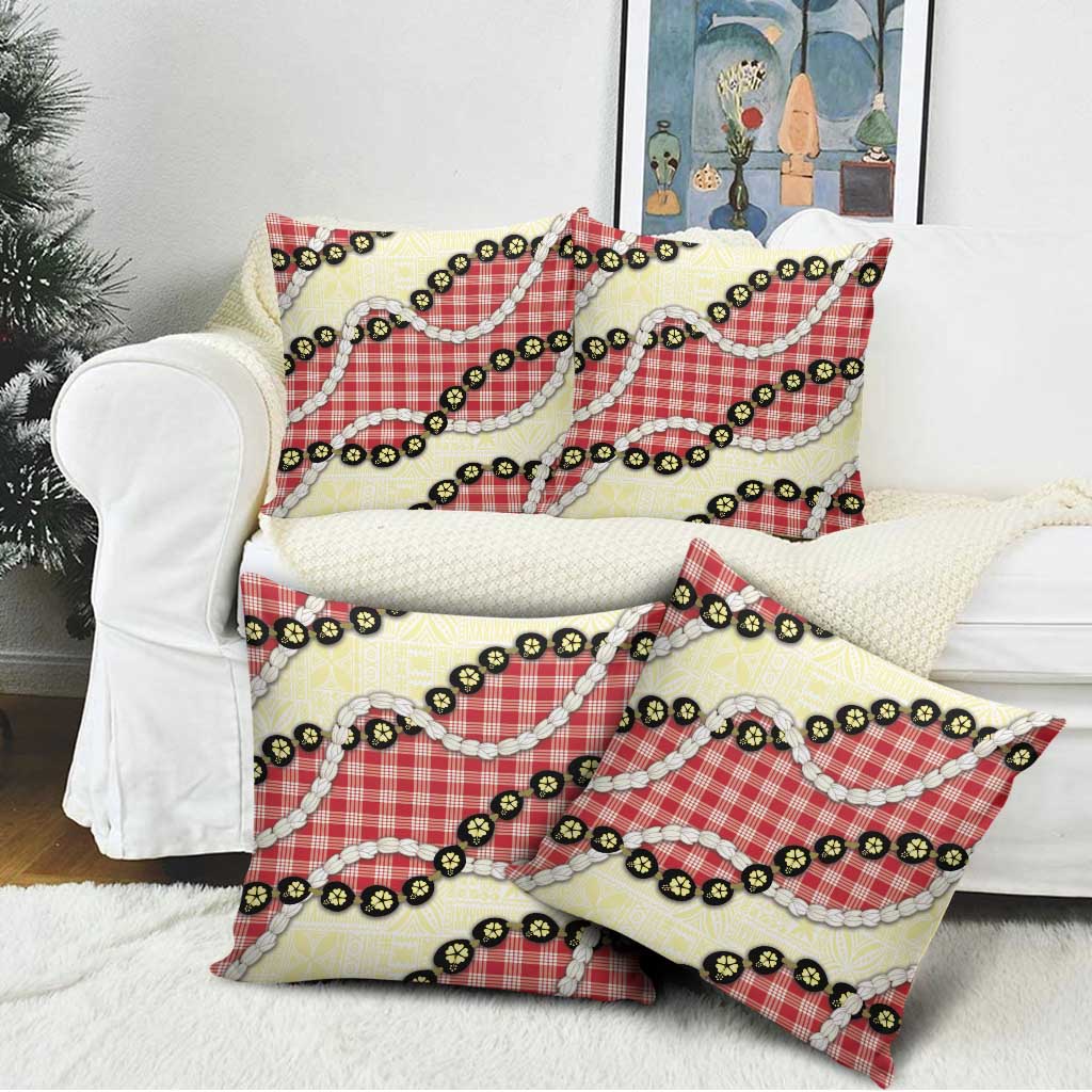 Red Palaka Hawaii Pillow Cover Kukui Nut Pikake Lei Hawaiian Tapa Pattern - Polynesian Pride
