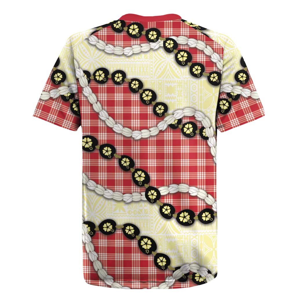 Red Palaka Hawaii Rugby Jersey Kukui Nut Pikake Lei Hawaiian Tapa Pattern - Polynesian Pride