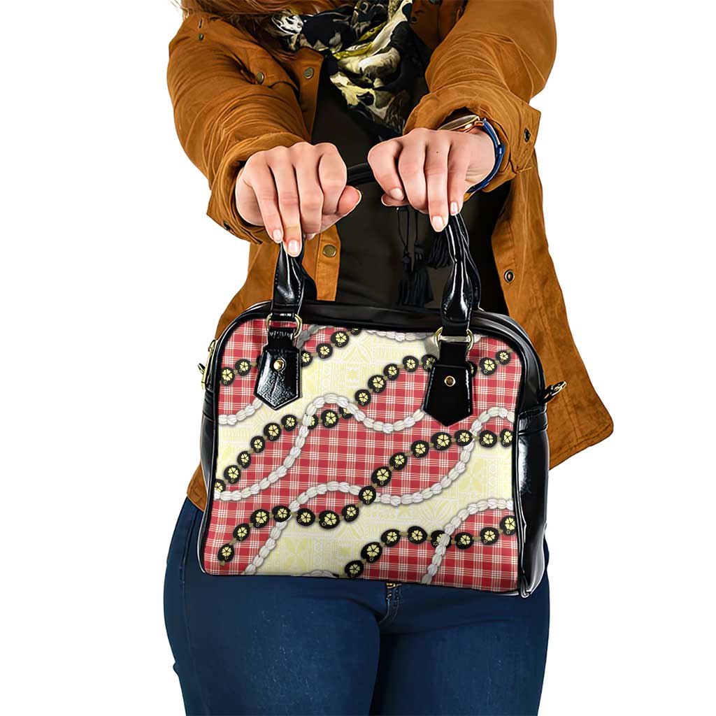 Red Palaka Hawaii Shoulder Handbag Kukui Nut Pikake Lei Hawaiian Tapa Pattern - Polynesian Pride