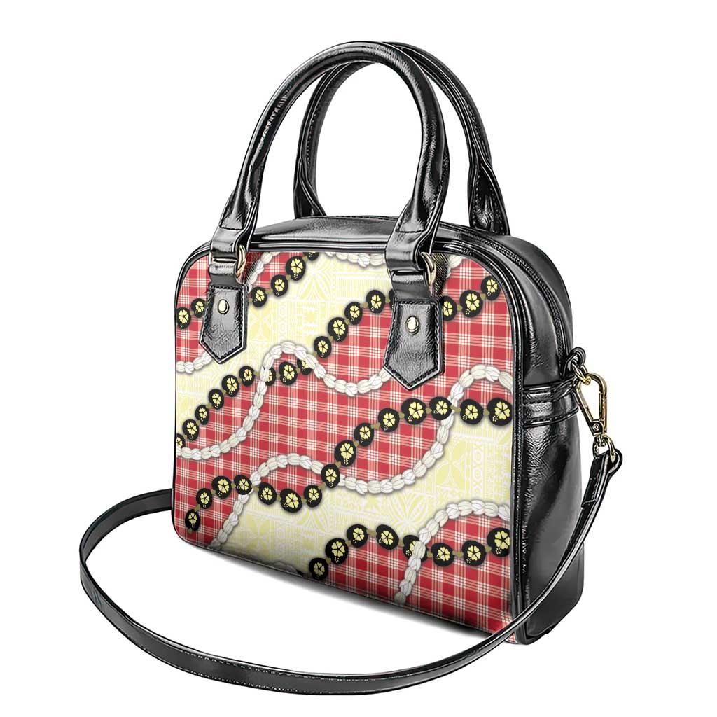 Red Palaka Hawaii Shoulder Handbag Kukui Nut Pikake Lei Hawaiian Tapa Pattern - Polynesian Pride