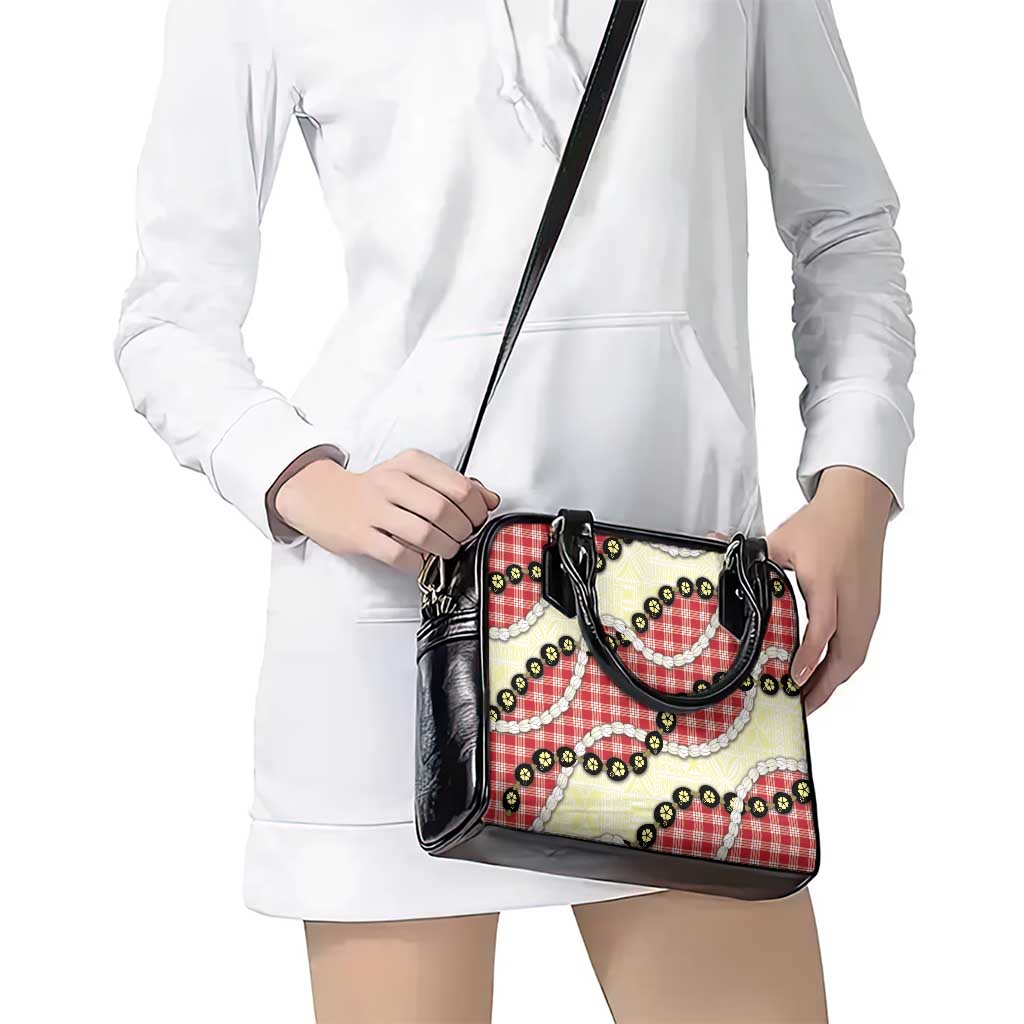 Red Palaka Hawaii Shoulder Handbag Kukui Nut Pikake Lei Hawaiian Tapa Pattern - Polynesian Pride